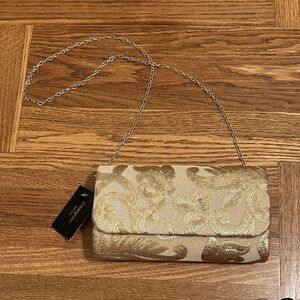 D’Margeaux Gold Patterned Clutch Vintage Glam Evening Bag with Chain Strap
